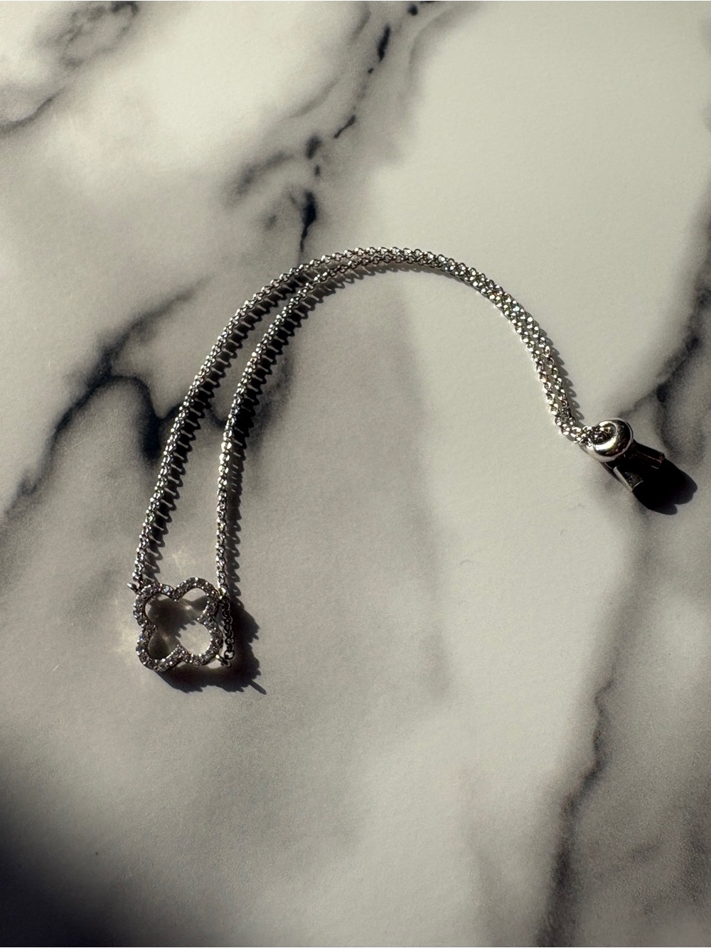 Sterling Silver Clover Slide Bracelet - Silver